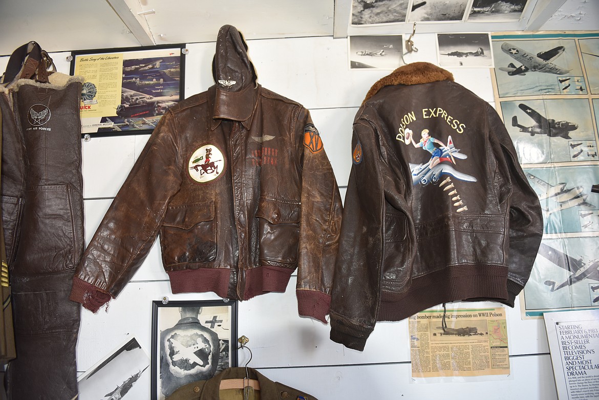 THE B-17 bomber nose and jacket art designed by Gil Mangels and painted by Ramona Cajune, displayed in the Bomber Barracks at Miracle of America. The design honors the bomber and crew that once made an emergency landing in Polson. (Carolyn Hidy/Lake County Leader)