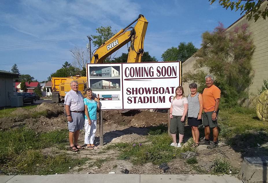 Showboat CINEMAS in Polson broke ground Aug. 21 for the new Showboat Stadium 6 project. From left are owners Howard and Ayron Pickerill, Chief Financial Officer Candis Harrop, Chief Executive Officer Becky Dupuis and Chief Operations Officer Gary Dupuis. (Allan Marcus/Lake County Leader)