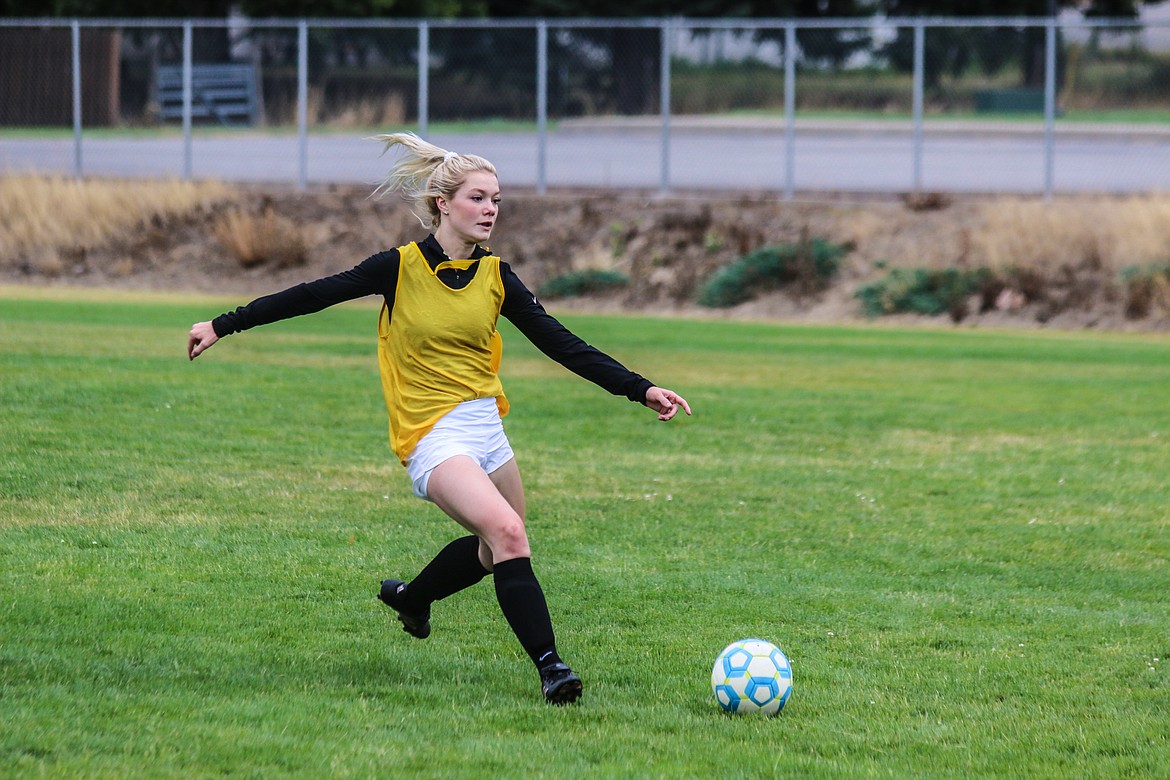 Photo by MANDI BATEMANEmmaline Pinkerton practicing for the 2019 soccer season.