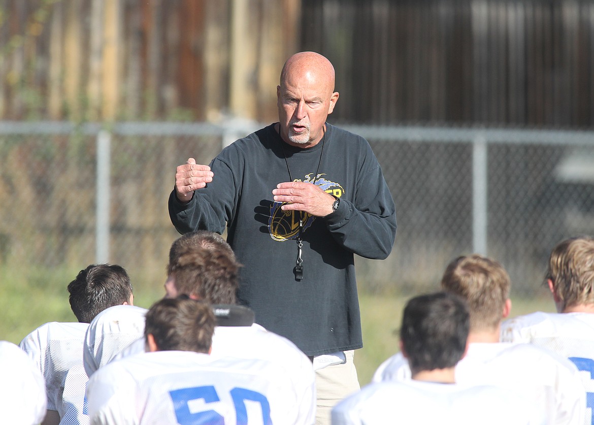 Libby High School head football coach Neil Fuller during morning practice Aug. 20. (Paul Sievers/The Western News)