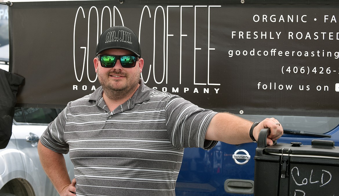 GOOD COFFEE Roasting Company owner John Russell at the Polson farmers market Friday afternoon. John and his wife, Celeste Russell, continue to build their company into one of Polson&#146;s premier coffee shops. (Jason Blasco/Lake County Leader)