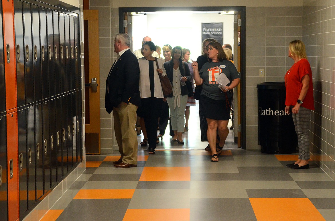 People tour the recently finished remodel and addition at Flathead High School in Kalispell on Tuesday. (Matt Baldwin/Daily Inter Lake)