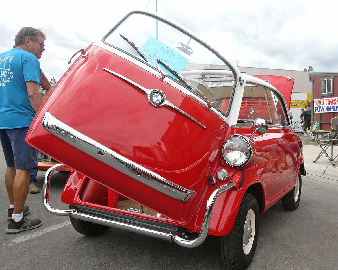 The '59 BMW 600 belonging to Marvin Vinion of Missoula took first place in the Classic Stock '41-'59 category during Saturday's Ignite the Nites car show. Powered by a motorcycle engine it reaches speeds up to 55 mph. (Paul Sievers/The Western News)