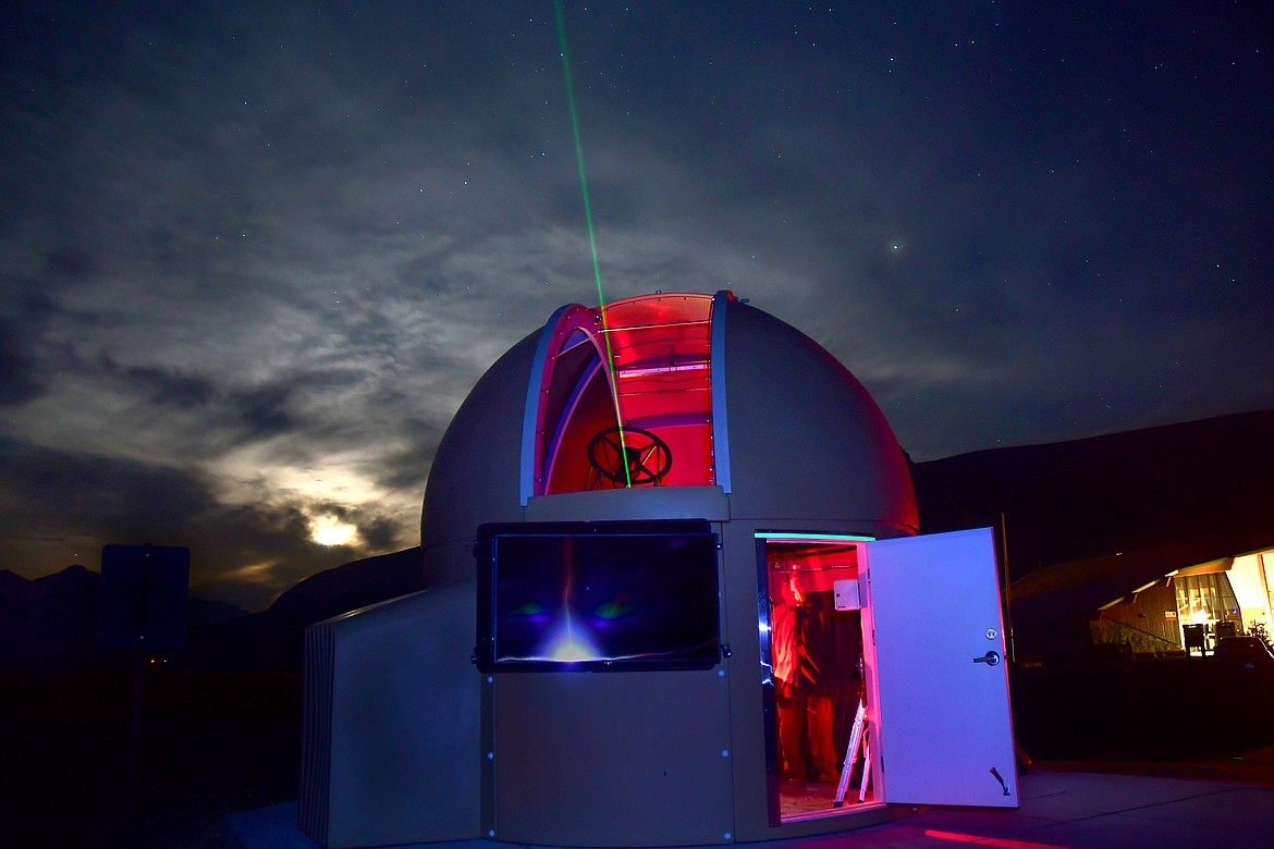 The new 20-inch PlaneWave telescope at the St. Mary Visitor Center in Glacier National Park allows operators to display high resolution images of the night sky on the two monitors mounted outside the observatory. (Jeremy Weber photo)
