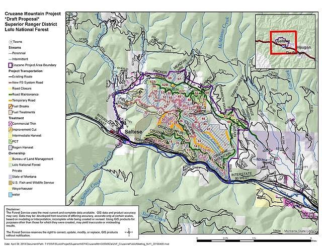 THE CRUZANE Mountain Project draft proposal. The project will manage Lolo National Forest&#146;s wildfire hazards on Cruzane Mountain near Saltese to be implemented in 2024 after a finalized decision. (Graphic courtesy of U.S. Forest Service)