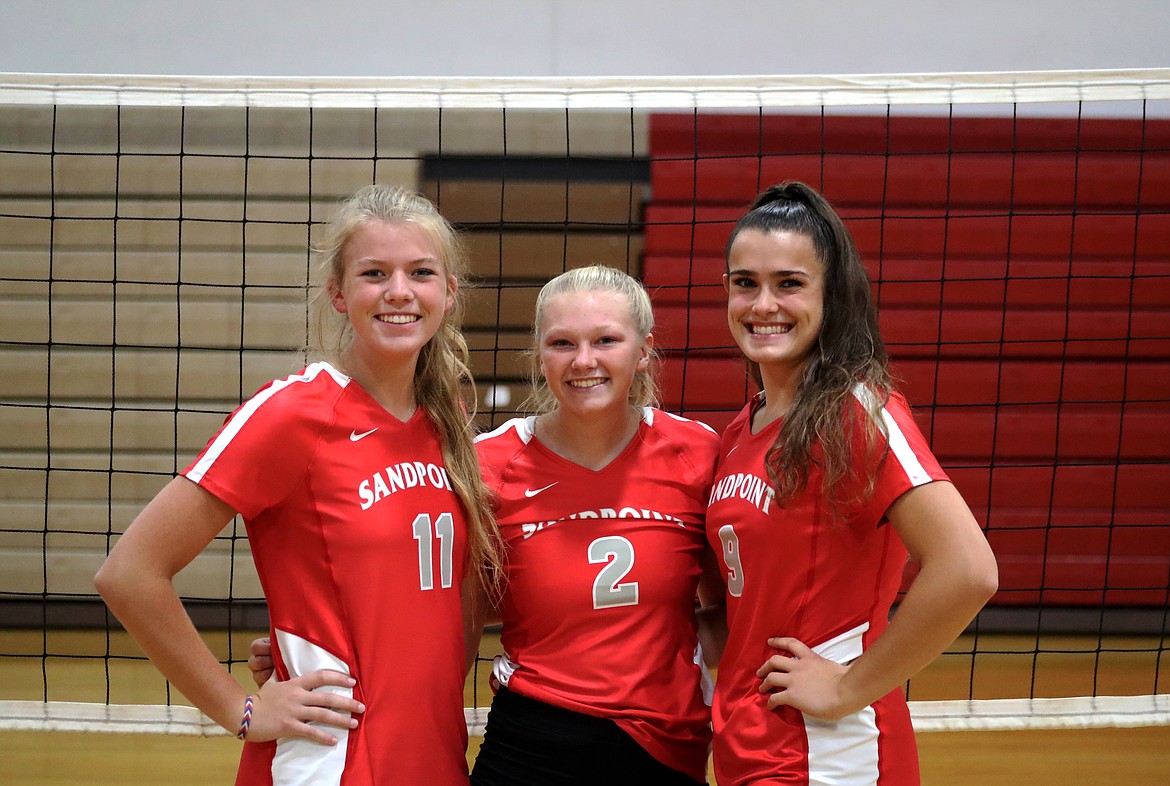 (Photo by KYLE CAJERO)
Seniors Katie Korn (left), Aly Lish (center) and Jenny Slaveck (right) are expected to lead the varsity volleyball team during the fall 2019 season.