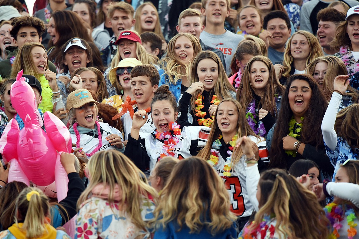 Flathead students cheer on the Braves in the first half against Bozeman at Legends Stadium on Friday. (Casey Kreider/Daily Inter Lake)