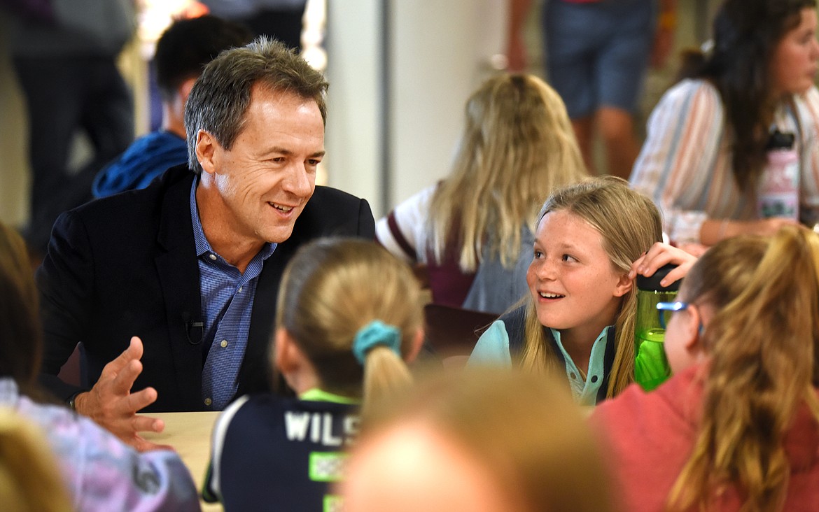 Gov. Steve Bullock sits with the West Valley School student ambassadors on Thursday. The primary purpose of the governor&#146;s visit was to discuss the EducationSuperHighway and to meet with the student ambassadors of the school.