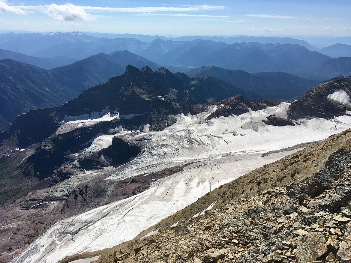 The Harrison Glacier sprawls across the southeast face of Mount Jackson on Sept. 1 in Glacier National Park. (Matt Baldwin/Daily Inter Lake)