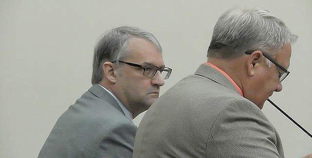 James Bowling French Jr., left, appears with his attorney, Lane Bennett, in Flathead County District Court Aug. 2, 2018. Thursday, French pleaded guilty to one count of criminal endangerment in relation to a DUI crash that left two people seriously injured. (Scott Shindledecker/Daily Inter Lake)