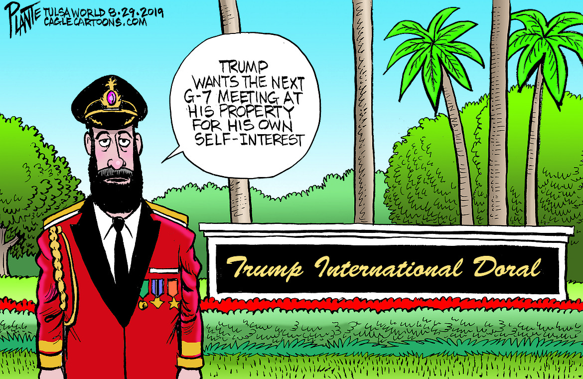 Trump and Captain Obvious, President Donald J. Trump, Trump International Doral, 2020 G-7, ego, self-interest