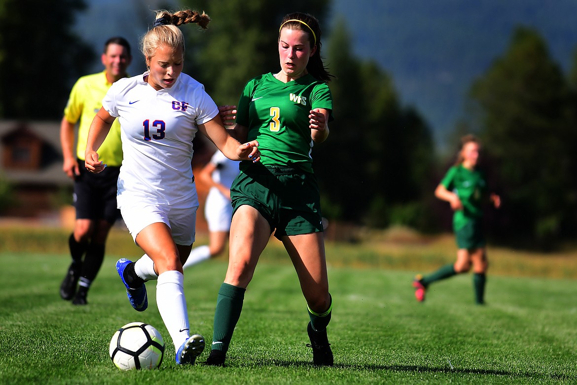 Columbia Falls forward Sydney Mamm moves the ball past Whitefish&#146;s Grace Benkelman.