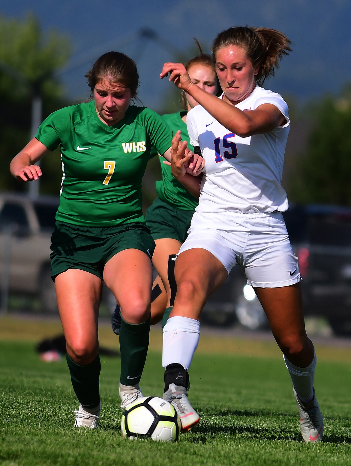 Josie Windauer fights for the ball with Whitefish&#146;s Lucy Lowry.