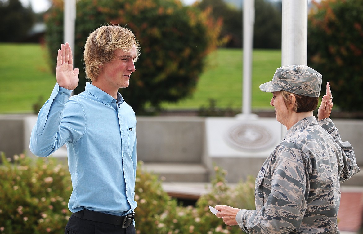 Connor McMurray&#146;s aunt, Lt. Col. Lisa McLeod swears-in Connor to the Air National Guard.