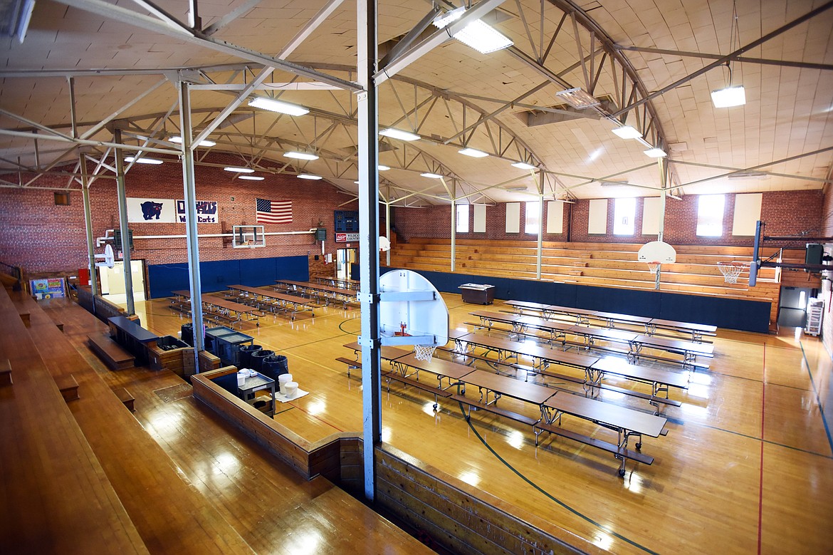 One of Glacier Gateway's gyms, located in a part of the building that used to be a  junior high, also serves as the cafeteria. (Casey Kreider/Daily Inter Lake)