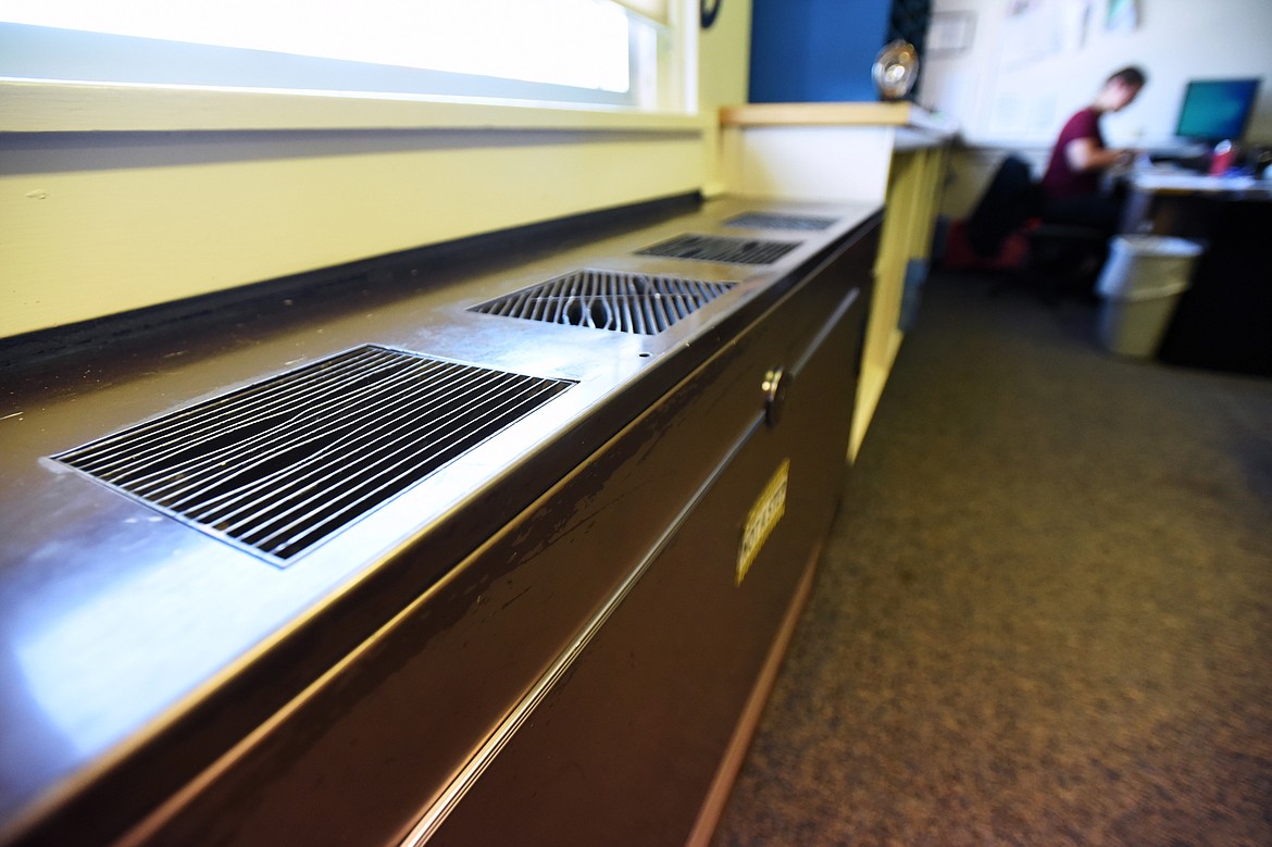 Old heating units which frequently break down and require maintenance and hard-to-find parts, as shown in the fourth-grade classroom of Victoria Forkin at Glacier Gateway Elementary School in Columbia Falls on Wednesday, Sept. 11. (Casey Kreider/Daily Inter Lake)