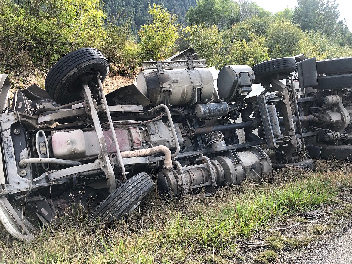 Courtesy photos
A chip truck crashed Monday morning, Sept. 16, on Highway 1 near the Canadian border. The driver did not suffer any serious injuries.