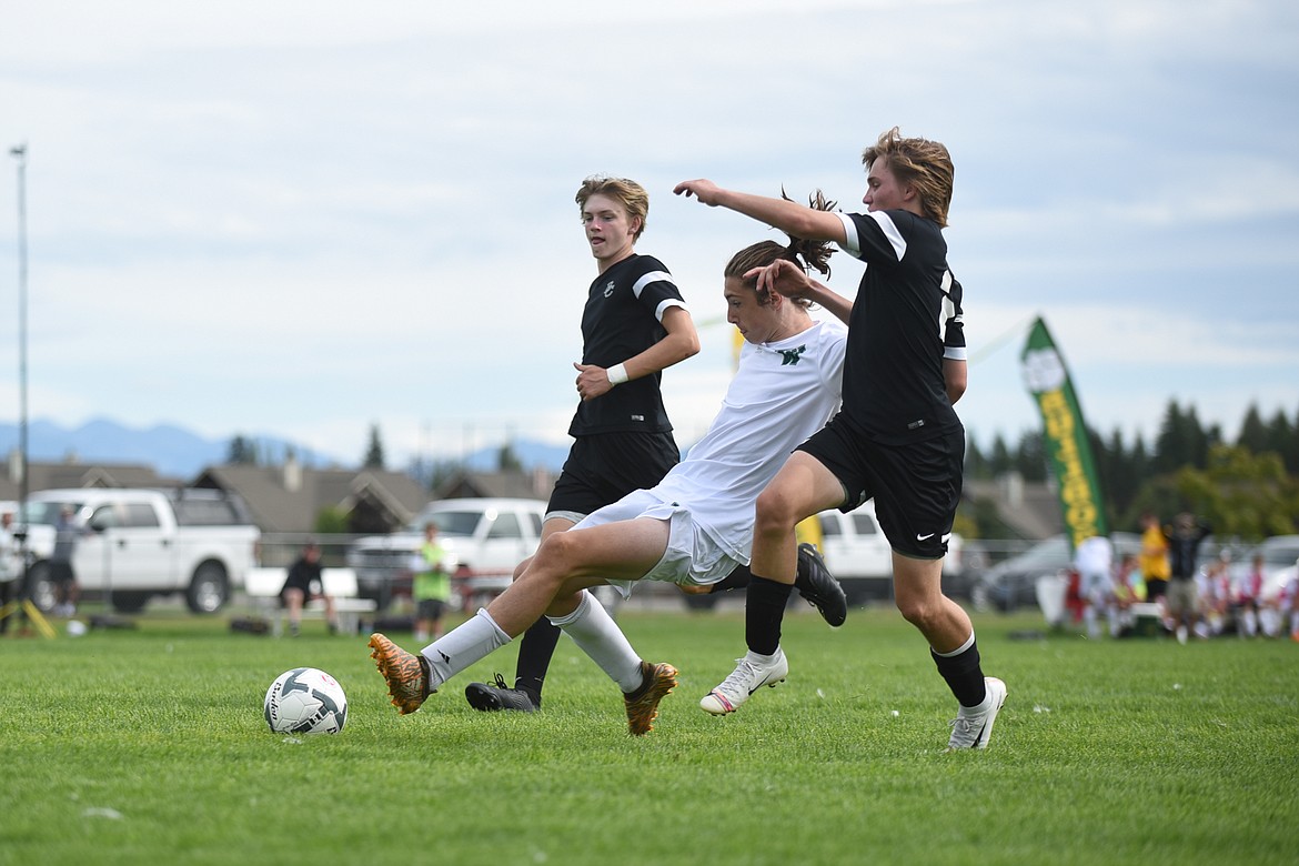 James Thompson attacks the net in Saturday's blowout of Billings Central. (Daniel McKay/Whitefish Pilot)