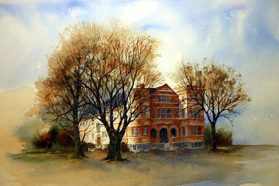 A watercolor rendition of the Central School building by artist Vernon L Wyman.(Brenda Ahearn/Daily Inter Lake)
