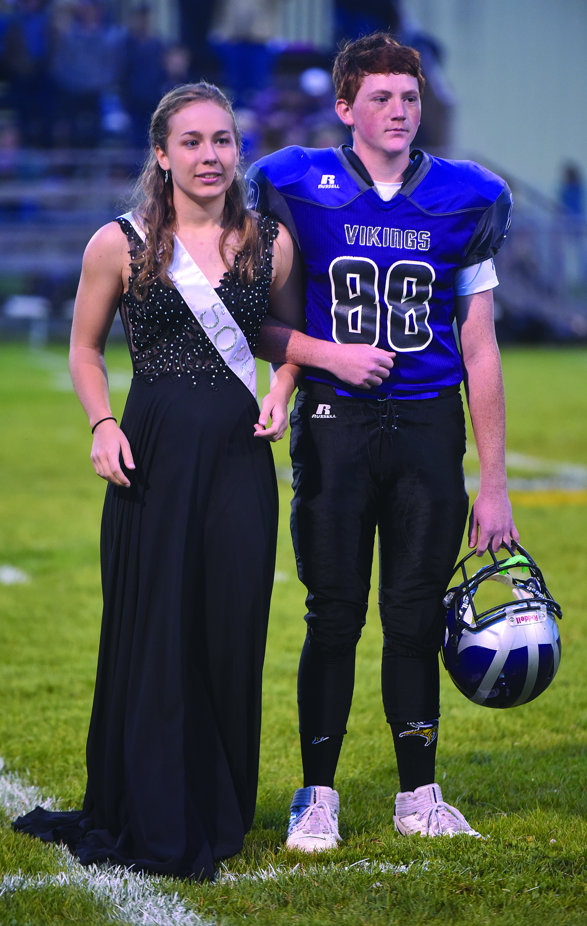 CHARLO HIGH School Kayla Tomlin and Anthony Castro pose for a photo during the halftime of the Flint Creek-Charlo game Friday night at Charlo High School. (Jason Blasco/Lake County Leader)