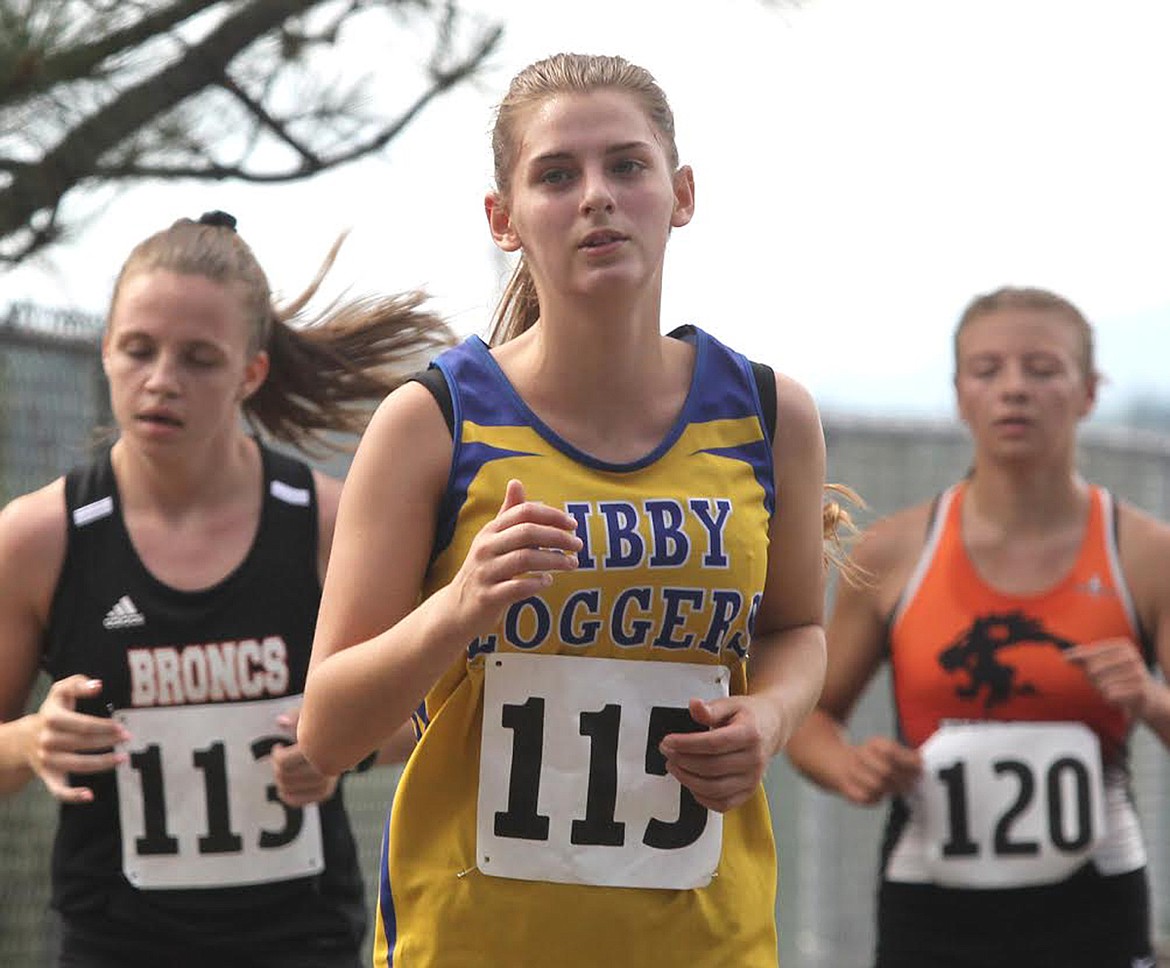 LIBBY HIGH School junior Halona LaFleur runs Saturday at the Libby Invitational. (Paul Sievers/The Western News)