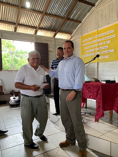 (Courtesy Photo)
Teaching Pastor Charlie Frederico hands out a certificate to the father of a pastor in Brazil. The upcoming trip to Sierra Leone will be similar, but more intense, Frederico explained.