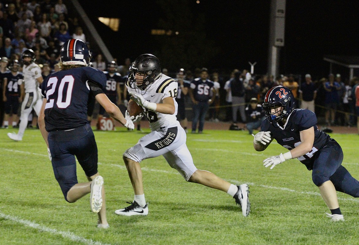 Casey McCarthy/ Columbia Basin Herald Tyler Allred rushes forward for the Knights in the opening game of the season for Royal on Friday.