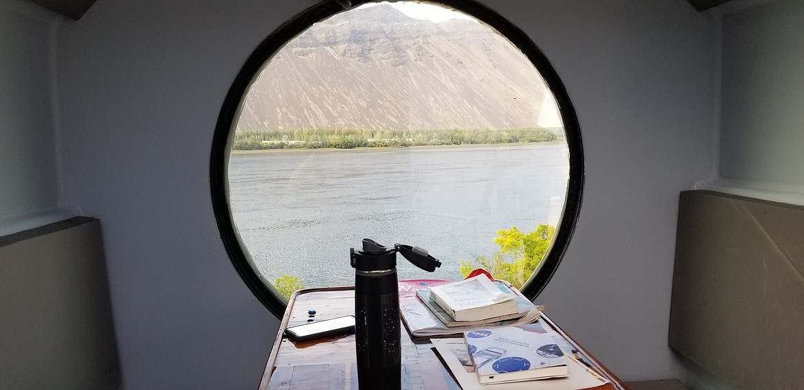 Rachal Pinkerton/Sun Tribune
The view of the Columbia River out of a window in Kurt Hughes lunar lander tiny house.