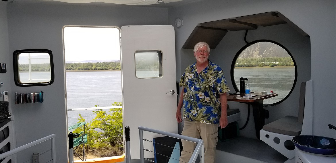 Rachal Pinkerton/Sun Tribune
Kurt Hughes shows off his lunar lander tiny house, located in Beverly.