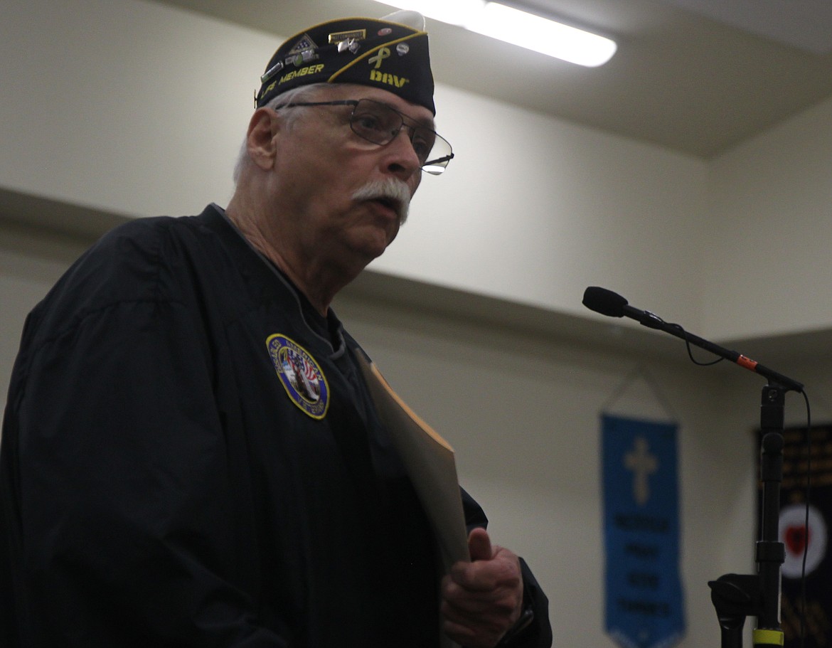 Charlie Till questions Gov. Brad Little and his cabinet over veterans rights during Thursday&#146;s &#147;Capital For A Day&#148; town hall forum in Rathdrum. (CRAIG NORTHRUP/Press)