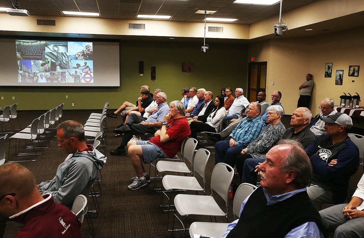 LOREN BENOIT/Press
Attendees listen to North Idaho College Board of Trustee members as they speak about NIC&#146;s athletic program during Wednesday&#146;s meeting at the Edminster Student Union Building. Members of the public weighed in on recent sanctions on the NIC men&#146;s basketball program by the Northwest Athletic Conference.