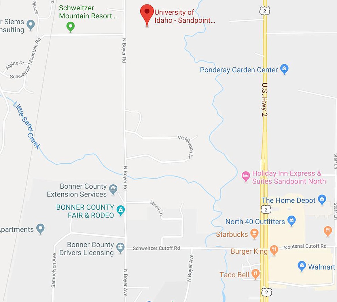 A map showing the site of the University of Idaho&#146;s Sandpoint Organic Agriculture Center, located at 10881 N. Boyer Road.