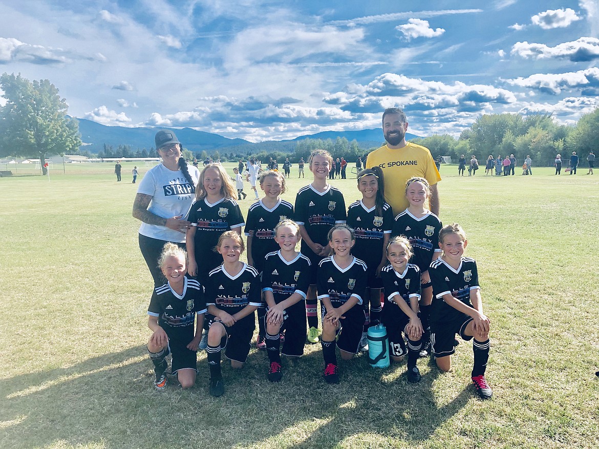 Courtesy photo
The FC Spokane North Idaho Girls 10 Rider soccer team beat the Sounders Junior Jones team on Saturday at Mountain View Middle School. In the front row from left are Abigale Smith, Layla Cozza, Kenzie Rix, Cayla Zlateff, Alexa Barth and Laine Smith; and back row from left,coach Ashley Rider, Zoey Flerchinger, Abigail McArthur, Elizabeth Applegate, Gabriella Navarrete, assistant coach Alex Navarrete and Eva Berzoza.