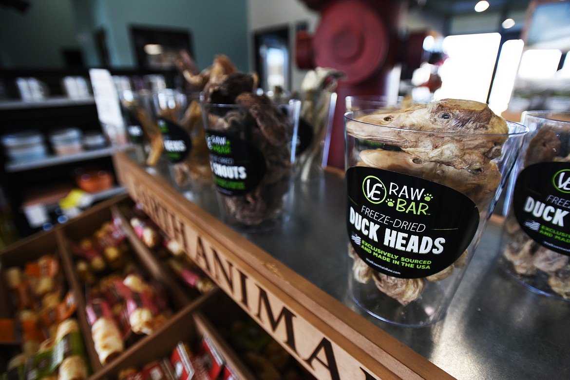 Freeze-dried duck heads and other alternatives to rawhide products at the no-hide bar at Dee-O-Gee in Kalispell on Wednesday, Sept. 25. (Casey Kreider/Daily Inter Lake)