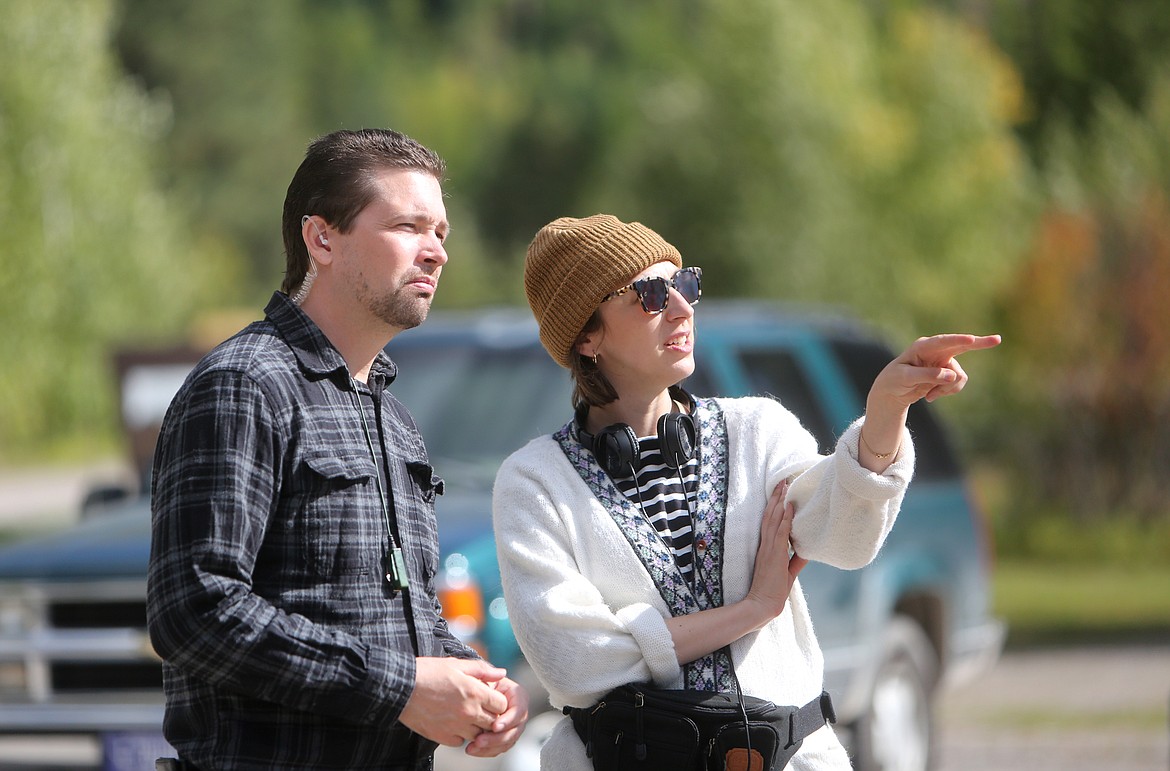 Director Anna Kerrigan, right, discusses a scene during filming of &#147;Cowboys&#148;at Big Creek Outdoor Education Center in Columbia Falls on Sunday. (Mackenzie Reiss photos/Daily Inter Lake)