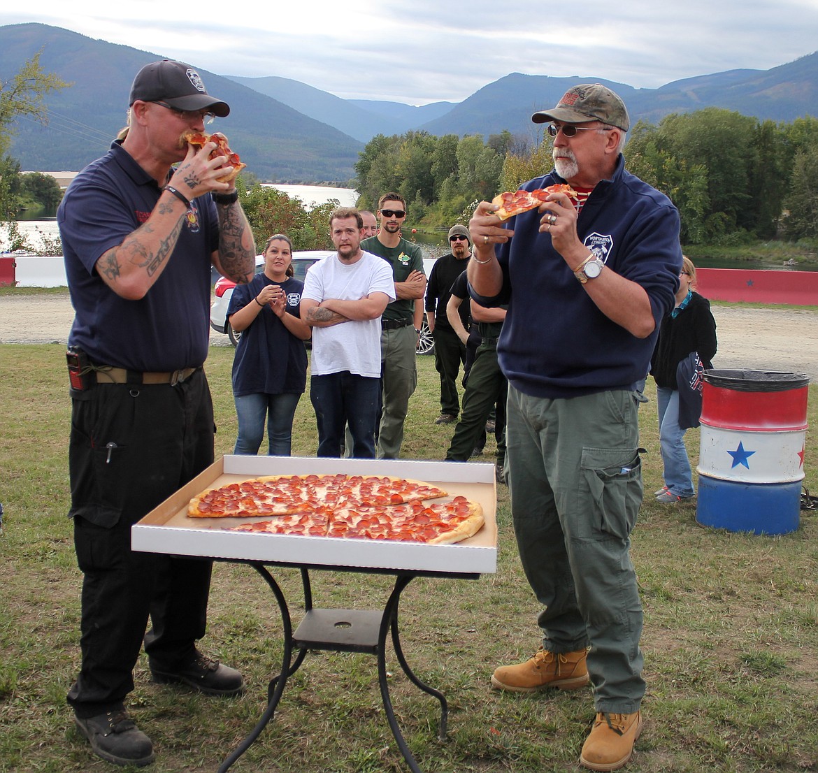 The winning team of pizza eaters and recipients of the $500 prize of the &#147;Tame the Beast&#148; pizza eating contest, courtesy of Simple Simon&#146;s Pizza.