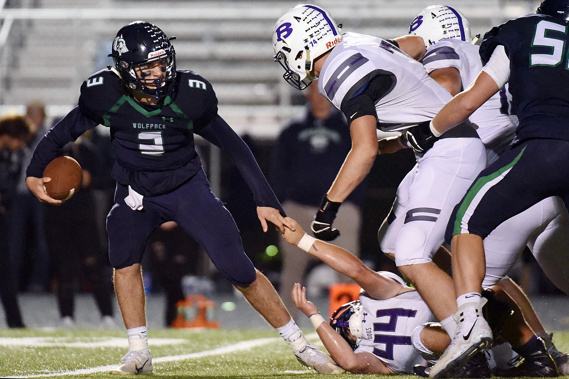Glacier quarterback JT Allen (3) is brought down for a sack by Butte in the third quarter at Legends Stadium on Friday. (Casey Kreider/Daily Inter Lake)