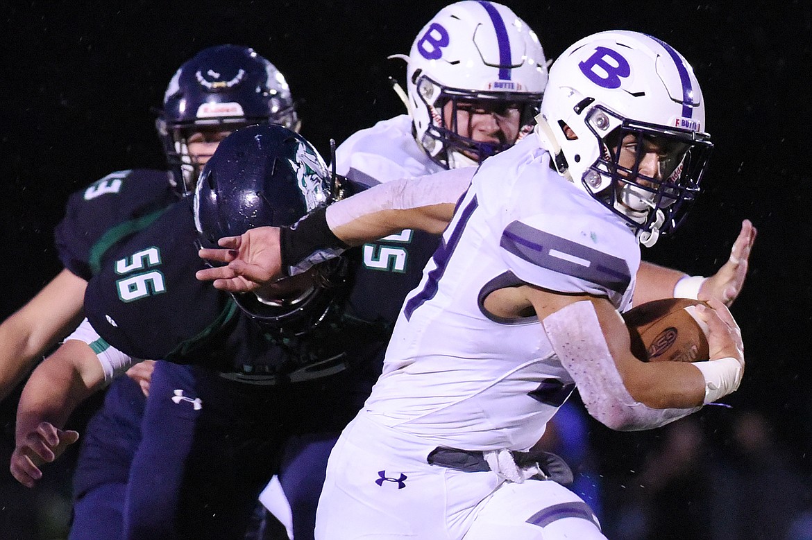 Butte running back Kameron Moreno (34) heads upfield on a second quarter run against Glacier at Legends Stadium on Friday. (Casey Kreider/Daily Inter Lake)