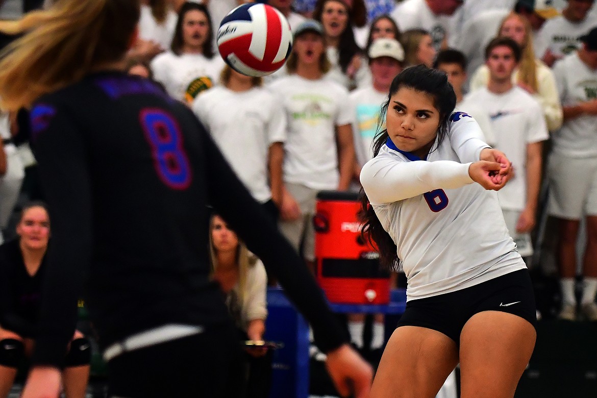 Wildkat libero Angellica Street makes a play on the ball during the second set at Whitefish last week. (Jeremy Weber photo)