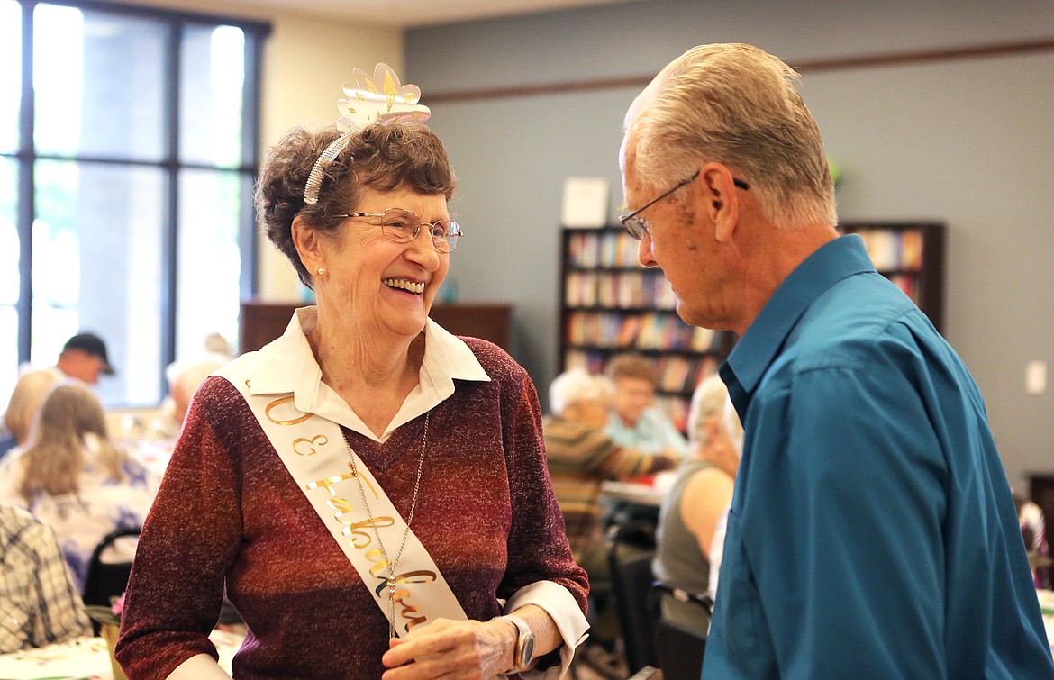 Mary Ruff, 90, of Kalispell shares a laugh at the Kalispell Senior Center during a party for nonagenarians on Thursday, Sept. 19. (Mackenzie Reiss/Daily Inter Lake)