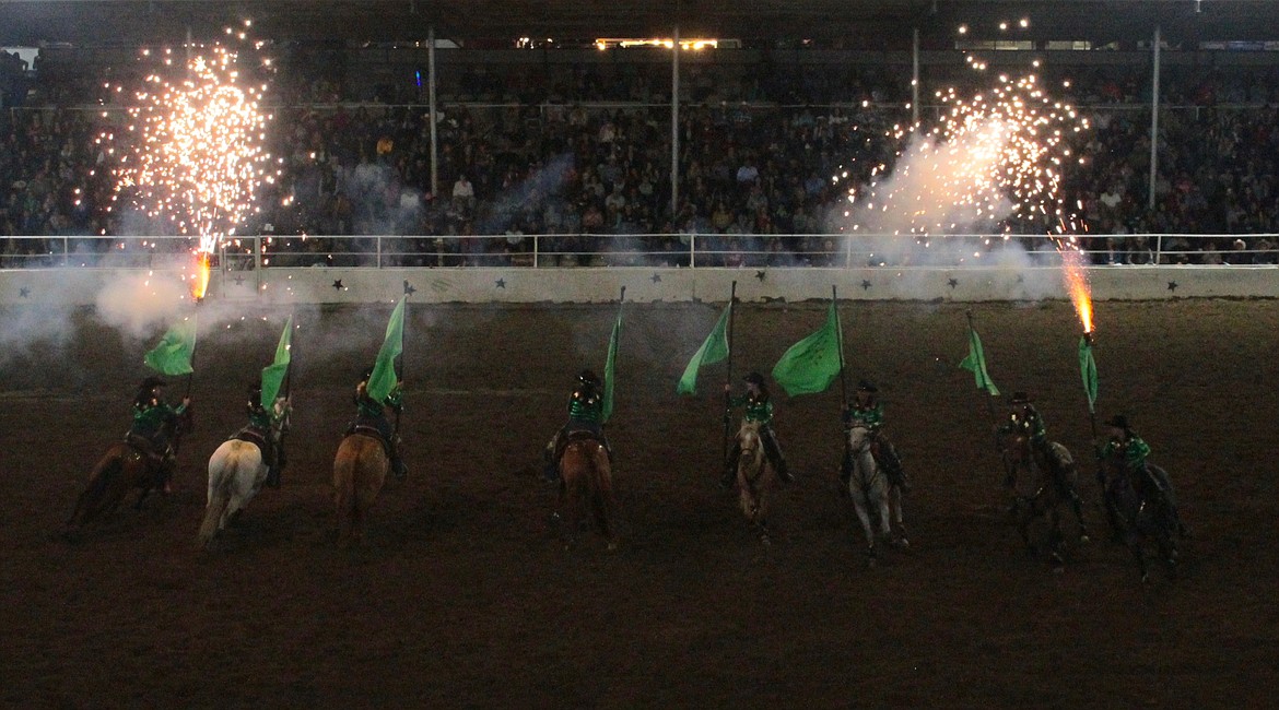 Casey McCarthy/ Sun Tribune
Sparks fly as performers circle the arena at the Othello Rodeo on Saturday night.