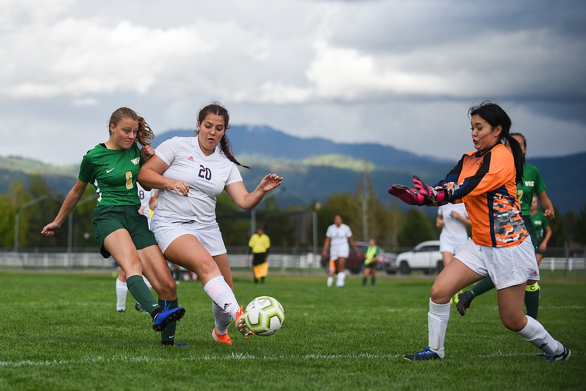 Taylor Gentry attacks the Polson goal last week at Smith Fields. (Daniel McKay/Whitefish Pilot)