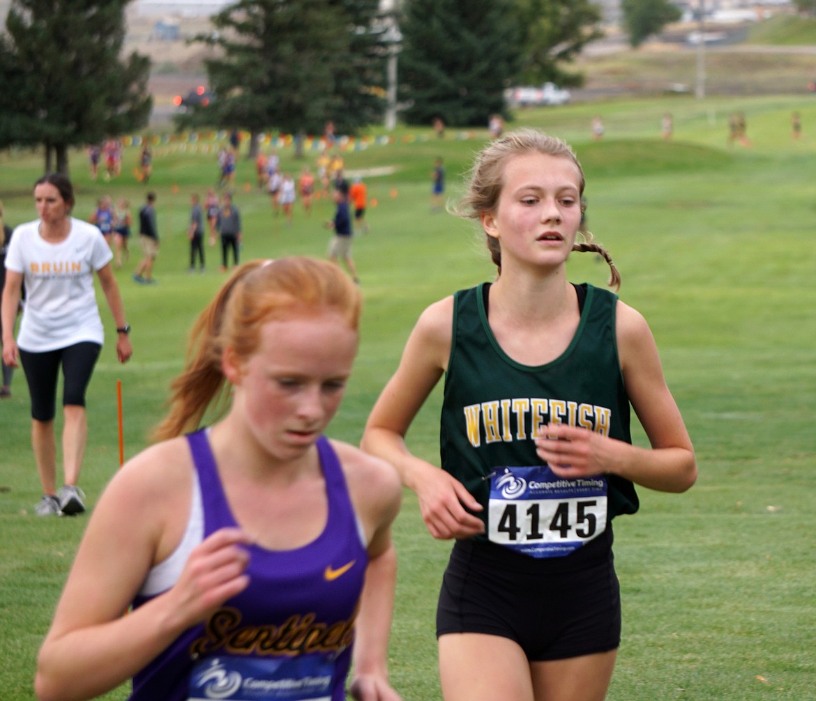 Bulldog Paetra Cooke runs in the Great Falls Cross Country Invitational. She finished with a time of 20:28.80. (Photo courtesy Matt Weller)