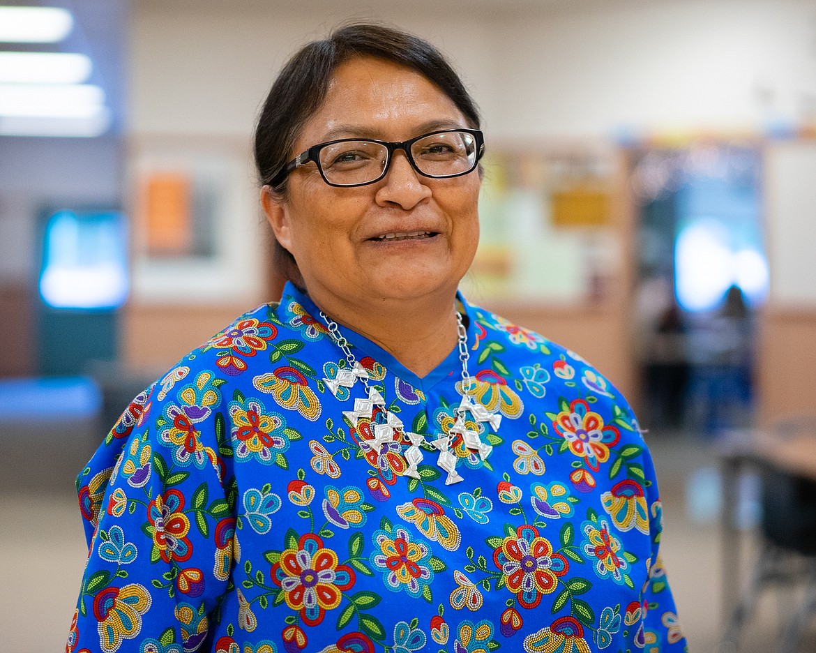 Artist and Blackfeet elder Albertine Crow Shoe presented her work as well as historical artifacts to students at Whitefish Middle School last week. (Daniel McKay/Whitefish Pilot)