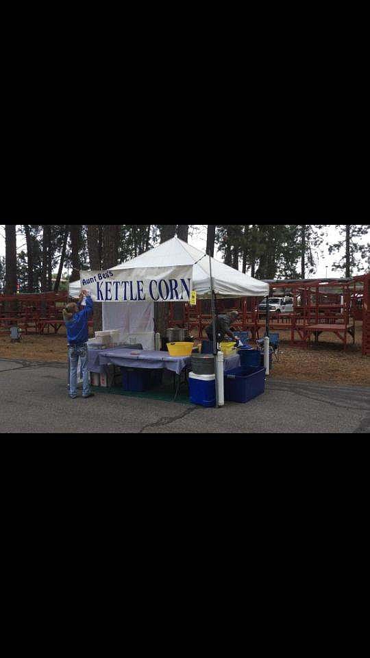 Mary Sieben of Aunt Bea&#146;s Kettle Corn sets up a booth at the Kootenai County Farmer&#146;s Market. (Courtesy photo)