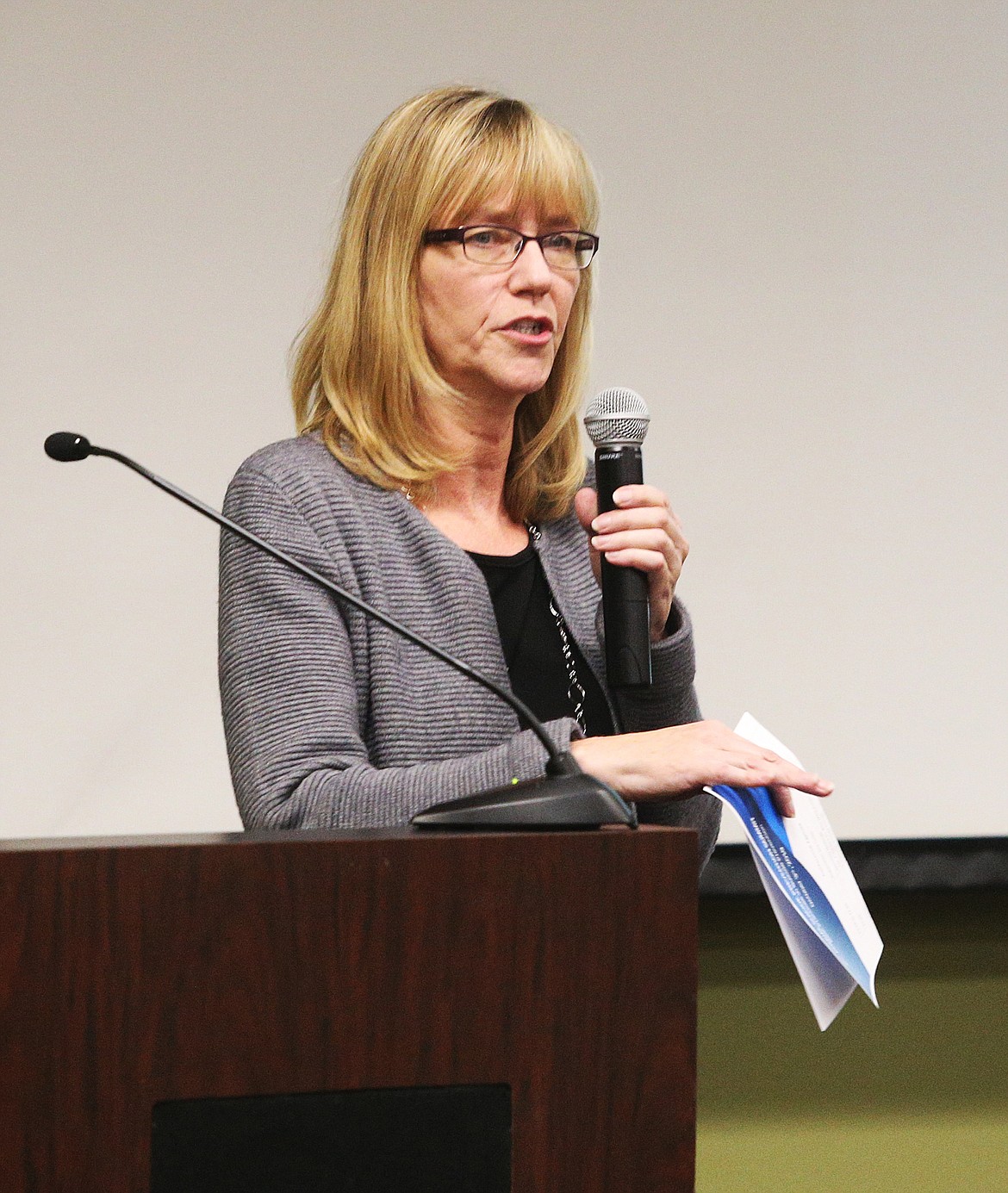 (LOREN BENOIT/Hagadone News Network)
Lora Whalen, director of Panhandle Health District, speaks about suicide warning signs and prevention at the Suicide Prevention Summit at North Idaho College.