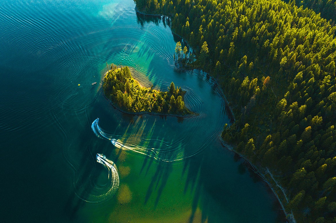 Holland Lake Lodge is pictured from above. The property includes over a quarter mile of lake frontage. (Courtesy of Travis Kauffman)