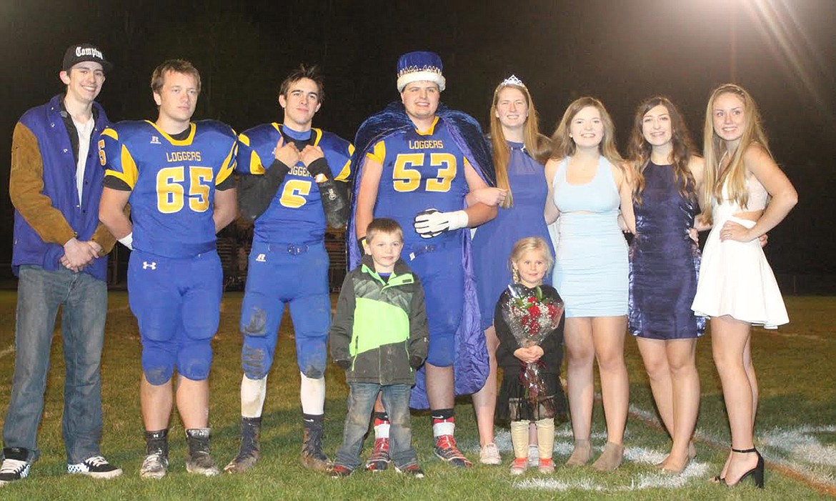 Michael Tew, left, Dakota Redifer, Jeff Offenbecher, King Cyrus Sweedman, Queen McKenzie Proffitt, Allie Snyder, Jaycee Thornock, Kylee Quinn. Crown bearers: Drake Morford and Emerson Spencer. (Paul Sievers/The Western News)