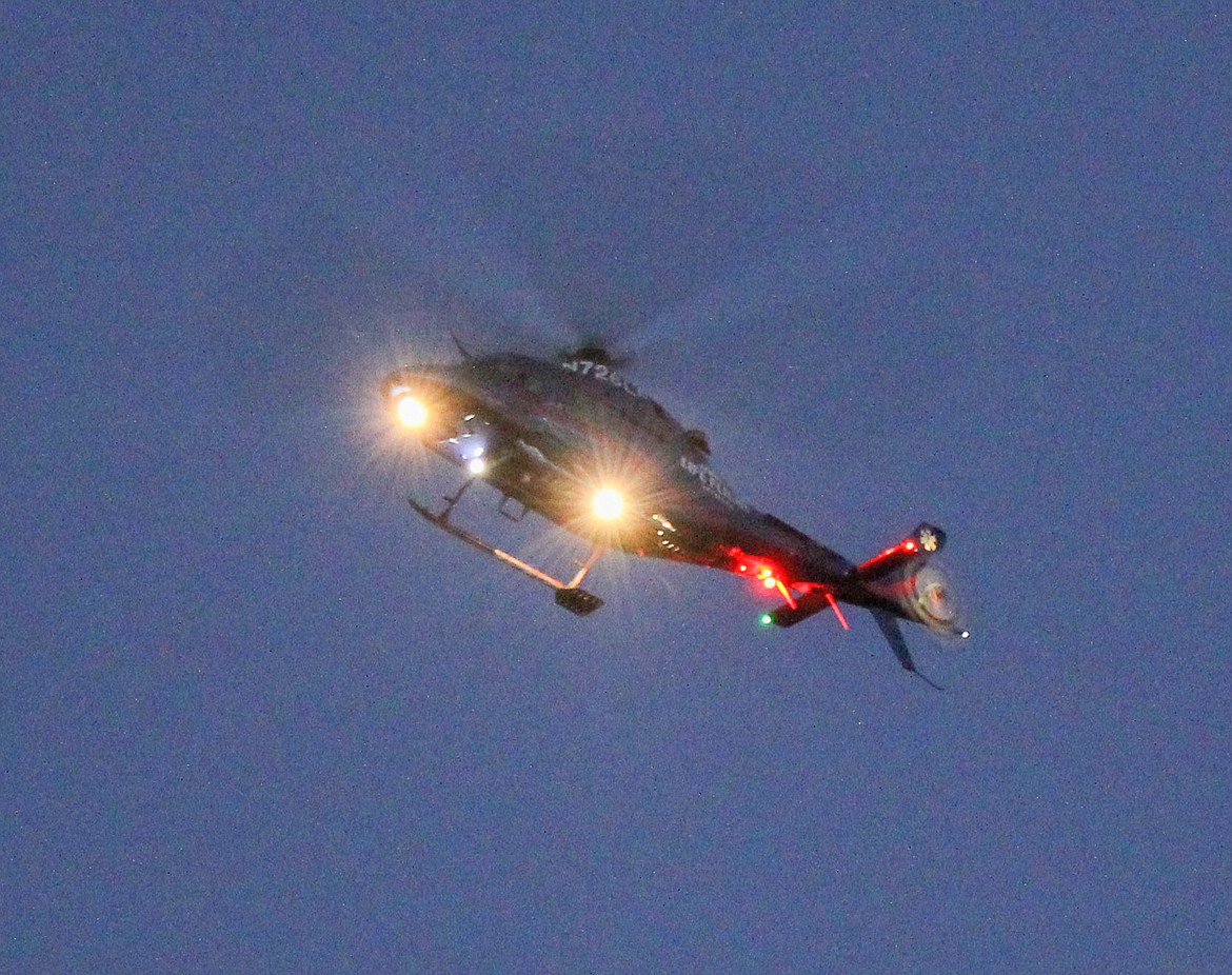 Photos by TONIA BROOKS
A women was taken to Kootenai Health by Lifeflight after an accident on U.S. 95 near Deer Park Road on Tuesday evening. Extrication was required to remove her from her vehicle.