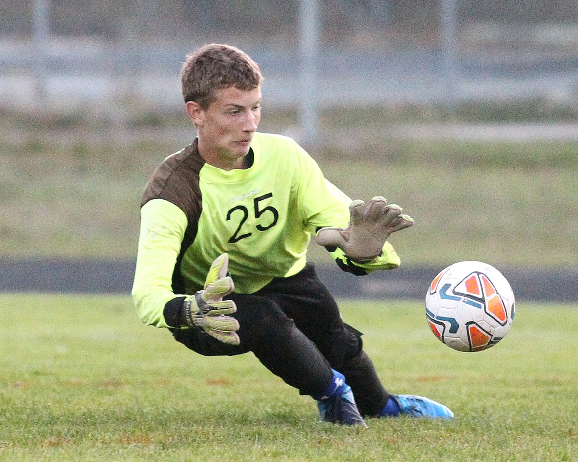 FRESHMAN KEEPER Owen Enyeart made a nice save in the first half against Columbia Falls Thursday. The Wildcats beat the Loggers 7-2. (Paul Sievers/The Western News)